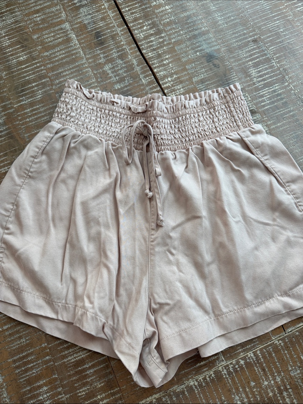 Abercrombie & Fitch Blush Pink High-Waist Smocked Shorts